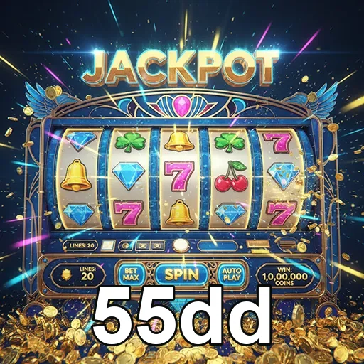 Imagem do jogo de caça-níqueis do 55dd, destaque para as slots e o logo do site 55dd em destaque.